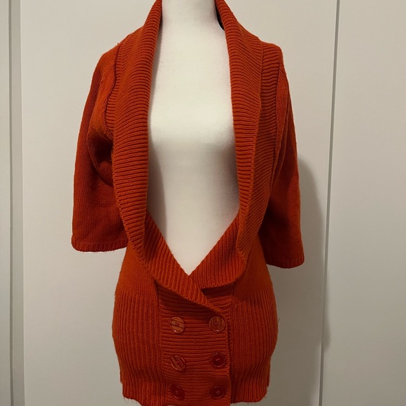 ORANGE RUST - CARDIGAN SWEATER / DEEP V / ROLLEDCOLLAR / DOUBLE BREASTED BUTTONS - Picture 3 of 7
